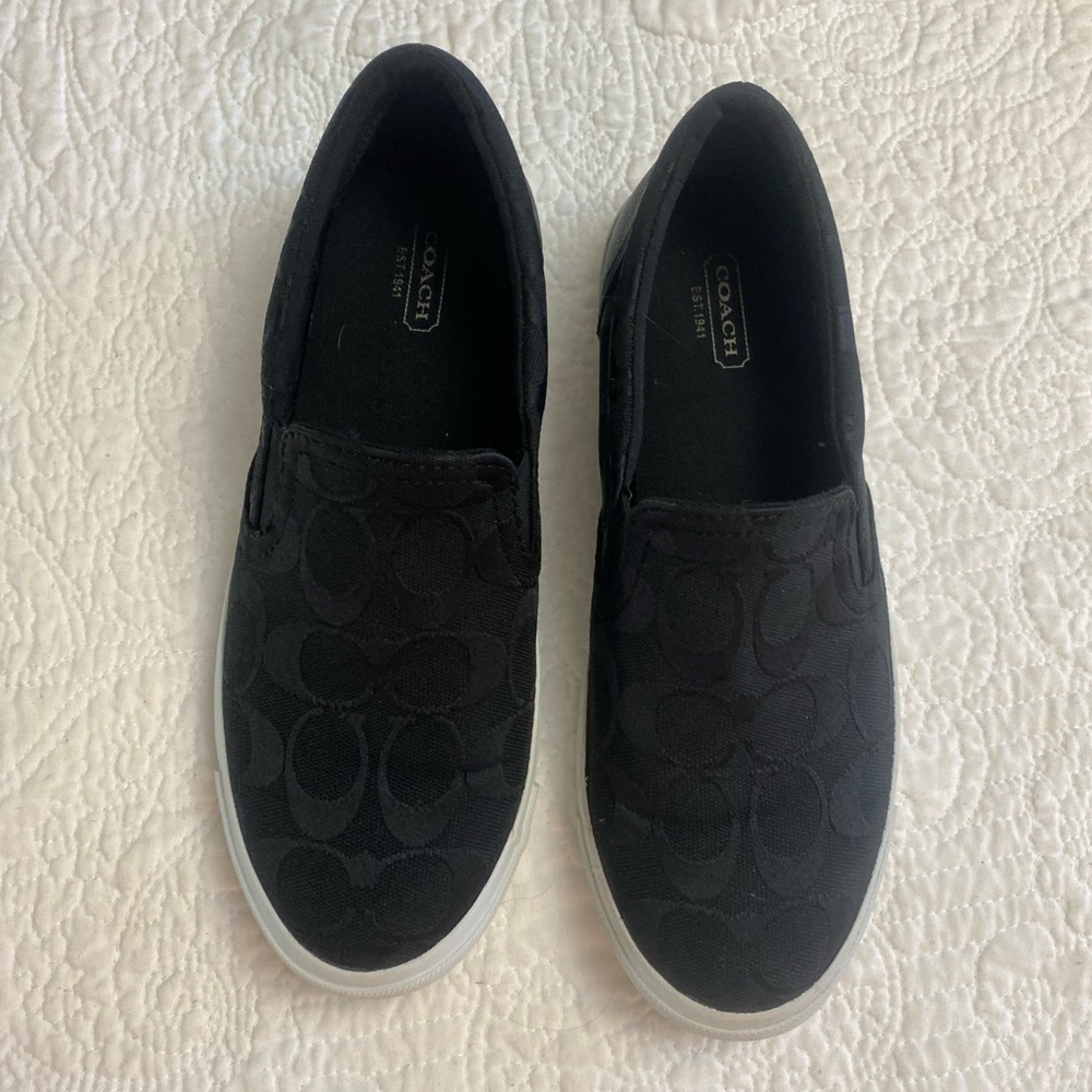 Women’s Coach C Logo Alegra Canvass & Leather Slip On Black Sneaker Size 7.5